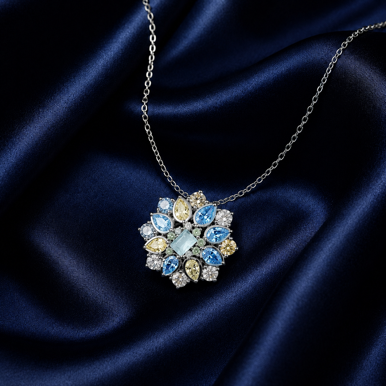 Multi color Stone Pendant Necklace with Silver Chain