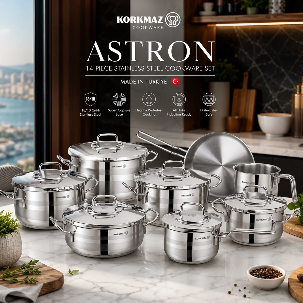 Korkmaz Astron 14Pcs Cookware Set