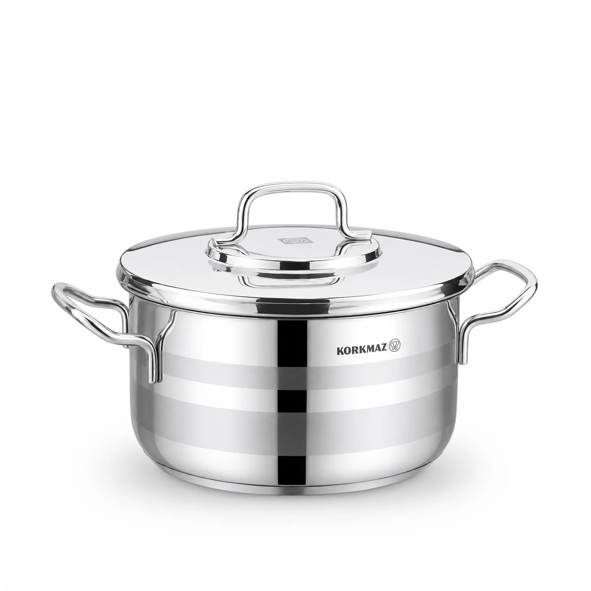 Korkmaz Astron 8 Pcs Cookware Set | Stainless Steel Pots and Pans Set | Inductions Compatible Tri-Ply Bottom Cooking Set | Silver - KA2055
