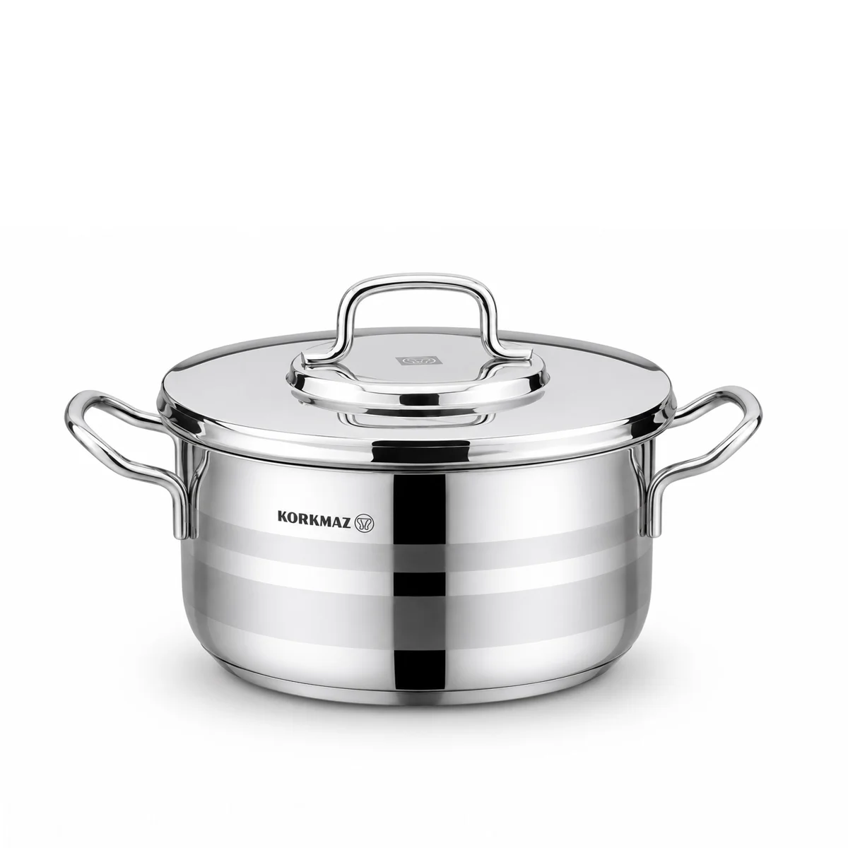 Korkmaz Astron 8 Pcs Cookware Set | Stainless Steel Pots and Pans Set | Inductions Compatible Tri-Ply Bottom Cooking Set | Silver - KA2055