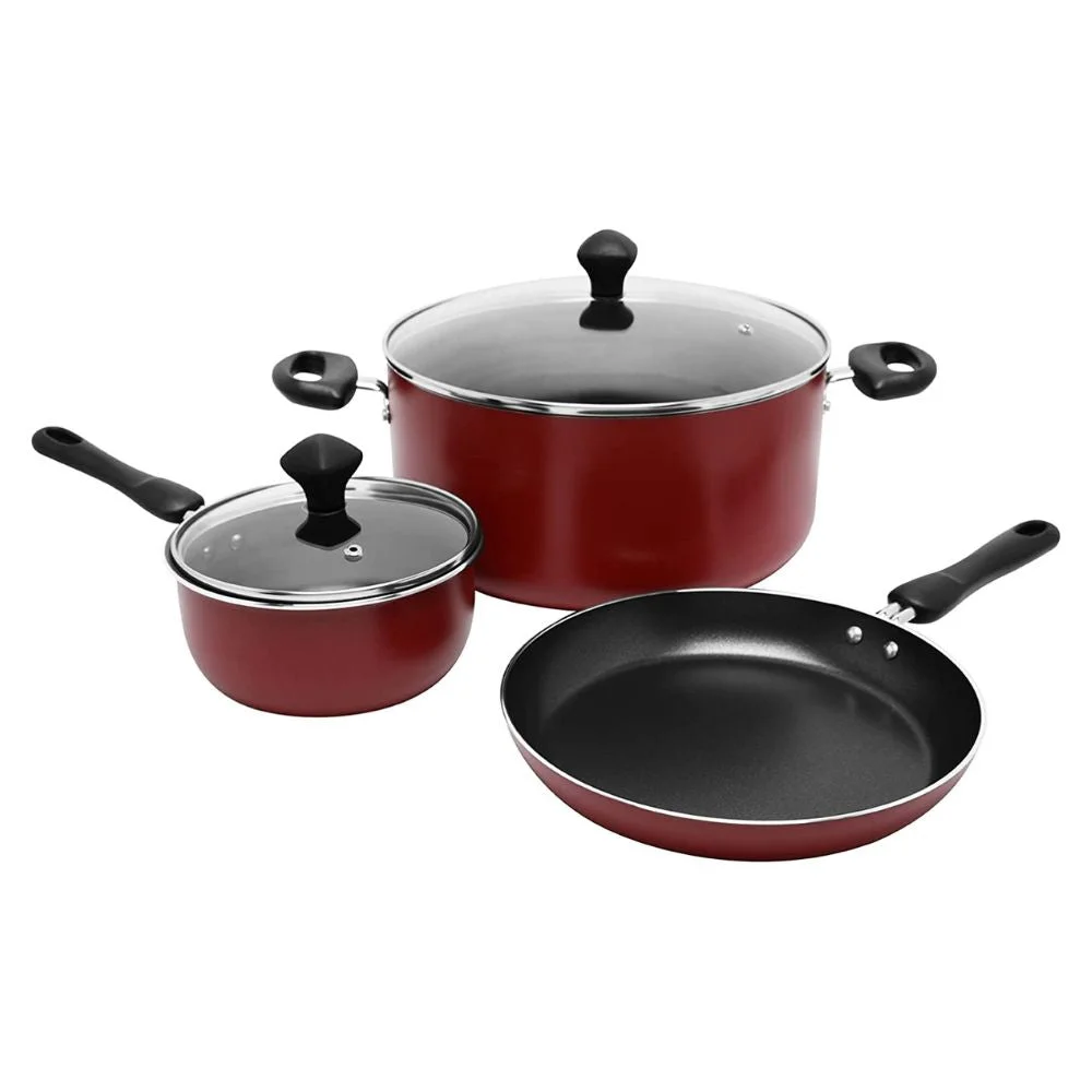 Prestige Cast Aluminium Cookware Sets of 7 Piece | Non Stick Aluminium| Casserole | Saucepan | Fry Pan- PR22353-Red