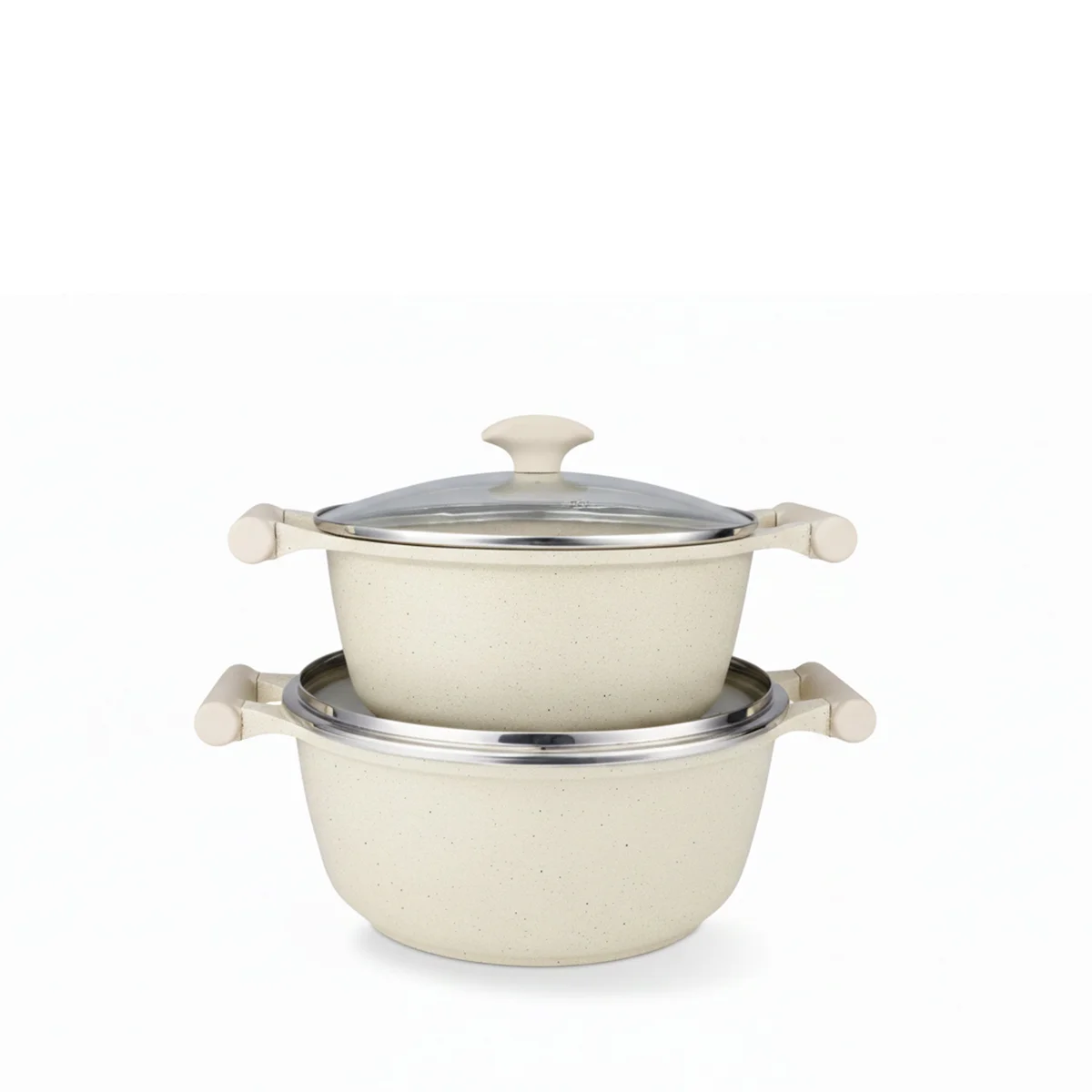 Prestige Essentials 7-Piece Off-White Granite Set | Non-Stick Pots and Pans Set | Induction Compatible Cooking Set | PR80971