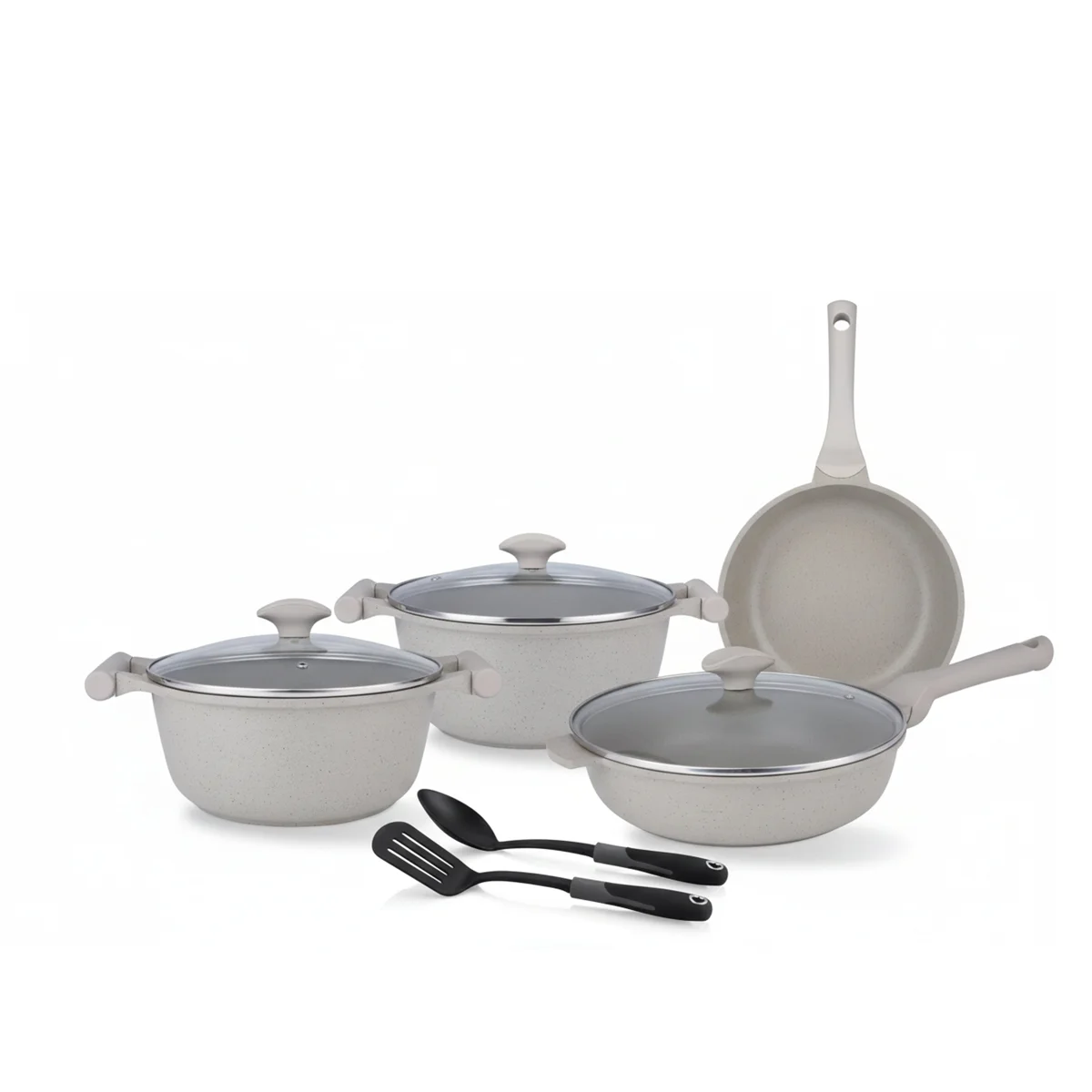Prestige Essentials 9-Piece Grey Granite Cookware Set  | Non-Stick Pots and Pans Set | Induction Compatible Cooking Set |  PR80976