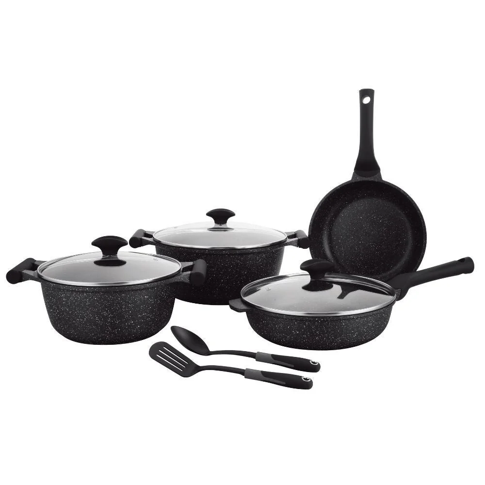 Prestige Essentials 9pcs Pots and Pans Set | Nonstick Cookware Sets | Granite Pots Set | Kitchen Induction Pots and Pans Cooking Sets | Pan Sets for Cooking | Black - PR80989