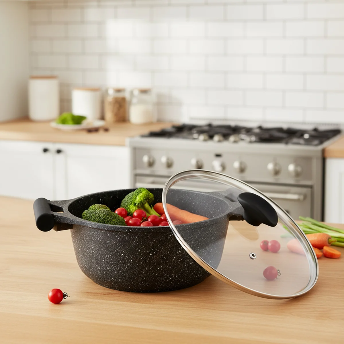 Prestige Essentials 9pcs Pots and Pans Set | Nonstick Cookware Sets | Granite Pots Set | Kitchen Induction Pots and Pans Cooking Sets | Pan Sets for Cooking | Black - PR80989