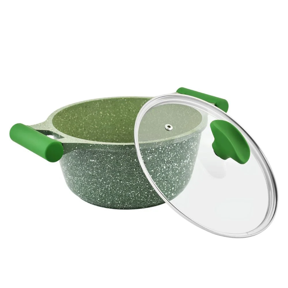 Prestige Essentials Granite 12 Piece Non-Stick Cast Aluminium Cookware sets | Induction Compatible Pots and Pans Set | Green - PR80963