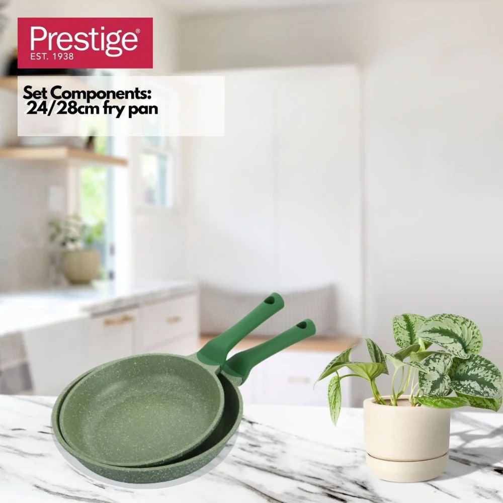Prestige Essentials Granite Non Stick Set Combo | 24cm + 28CM Fry Pan Set | Induction Cookware Set 2 Pieces | Green - PR80996
