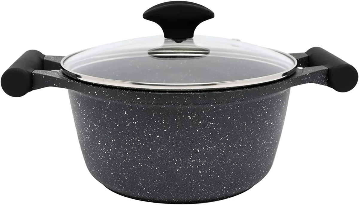 Prestige Essentials Pots and Pans Set | Granite 6 Piece Non-Stick Cast Aluminium Cookware set | Induction Base | Non Stick Cooking Set | Black PR80970
