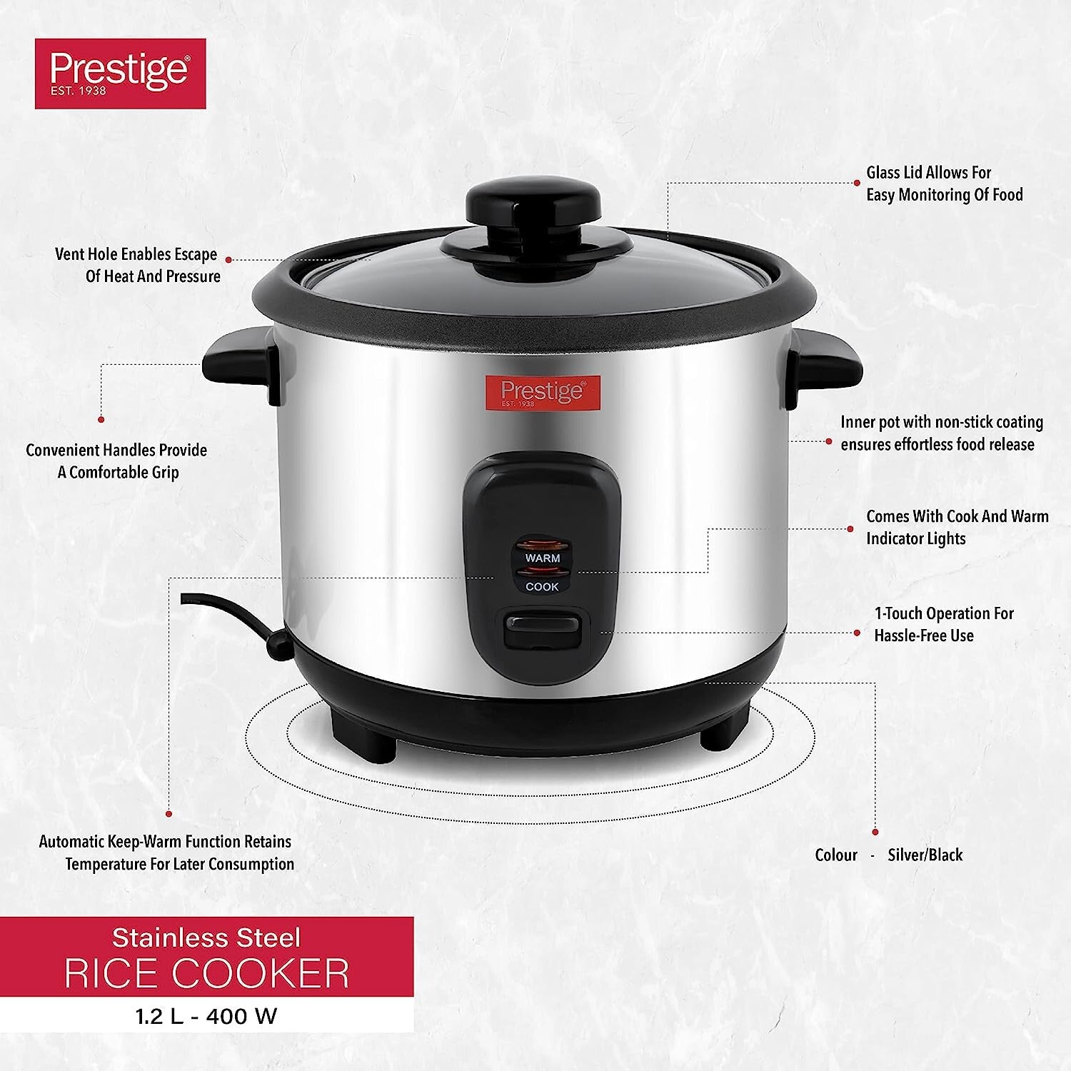 Prestige Stainless Steel Rice Cooker 1.2 Ltr | PR7501